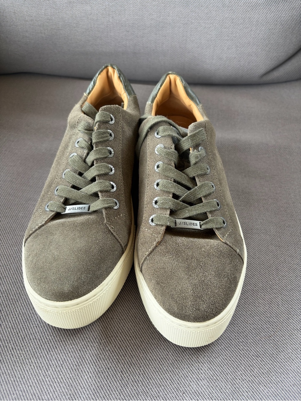 J/SLIDES Men’s Olive Green Suede Low-Top Sneakers